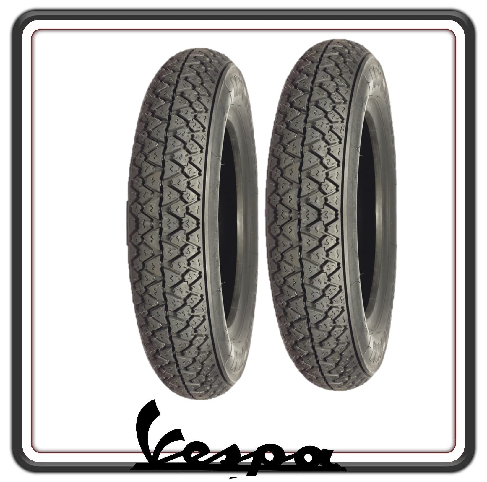 KIT DUE PNEUMATICO PNEUMATICI COPERTONE COPERTONI GOMMA GOMME COPERTURE PER VESPA 50 N - L - R CON FARO TONDO CON CAMERE D'ARIA.