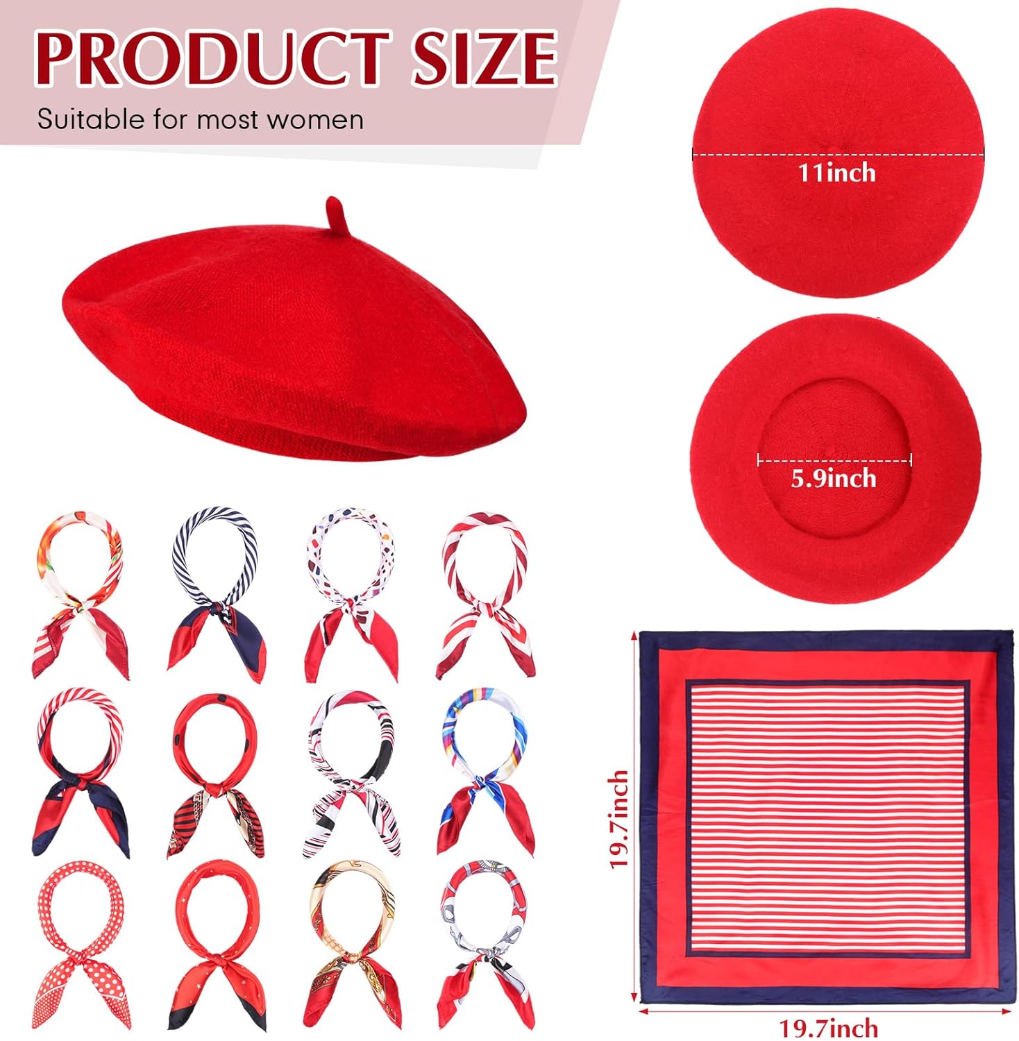 Shinymoon 24 Pcs Wool Beret Hat Bulk Artist Beanie Beret Warm French Hat with Silky Neck Scarf for Women Girl Lady - Image 4
