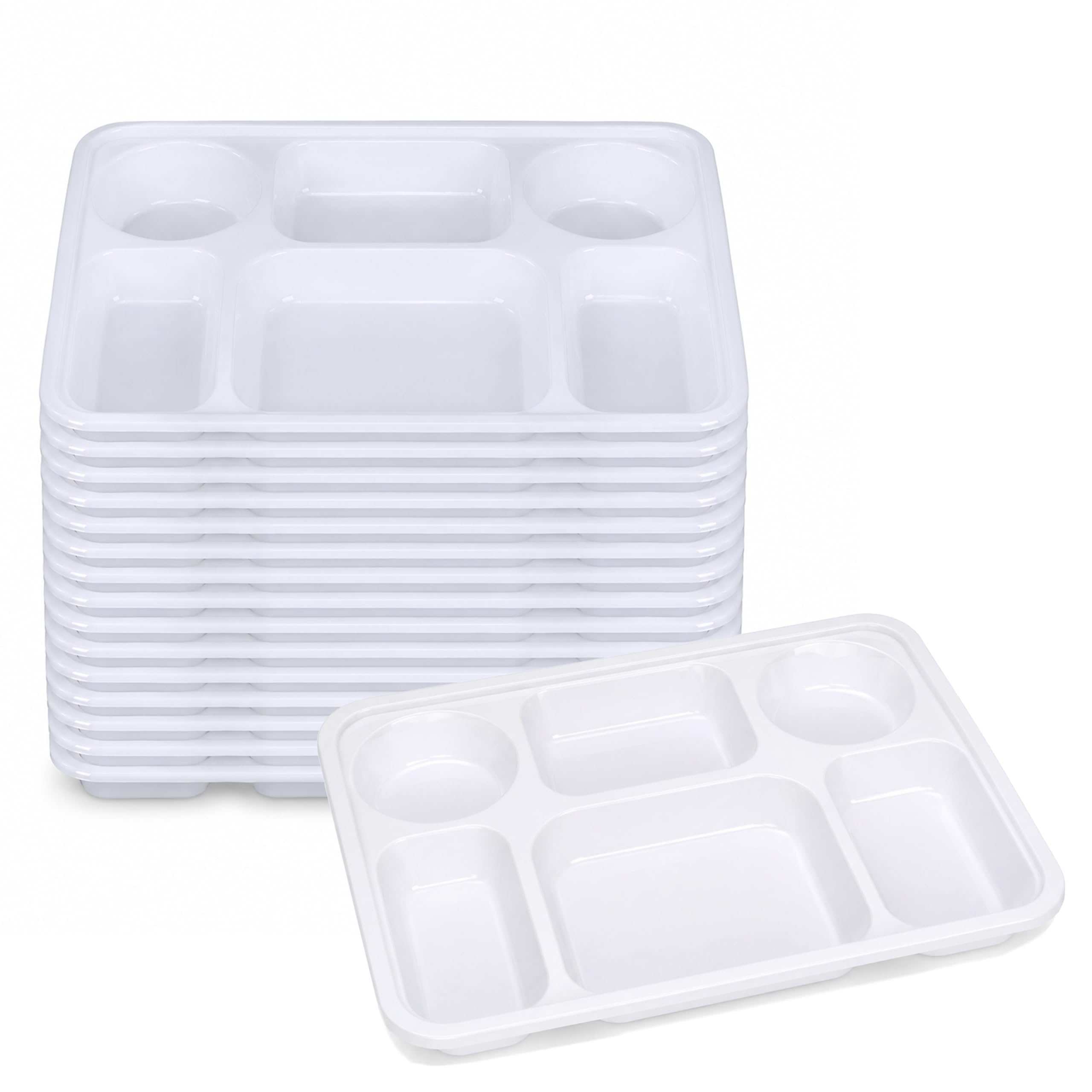 DID Deluxe Heavy Duty 6 Compartment Plastic Dinner Plates, Reusable Washable White Catering Serving Trays for Parties, Buffets, Events, Food Platters, Plates Set Home Use Dining (Pack of 25)
