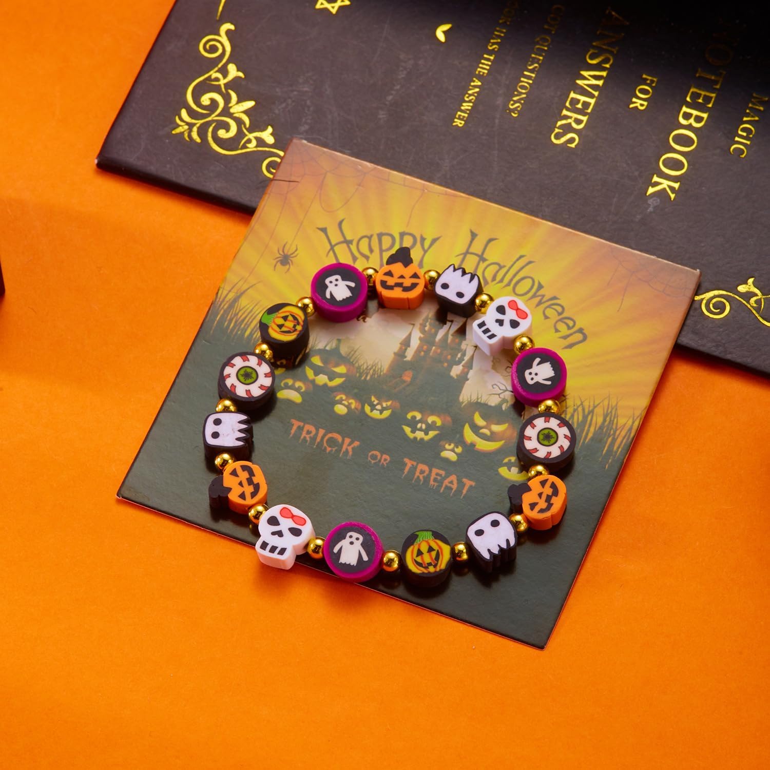 Halloween Bracelets for Women Goth Beaded Stretch Bracelets Punk Ghost Pumpkin Spider Cat Bracelet Clay Witch Bracelet Halloween Prom Custom Jewelry Emo Accessories - Image 6