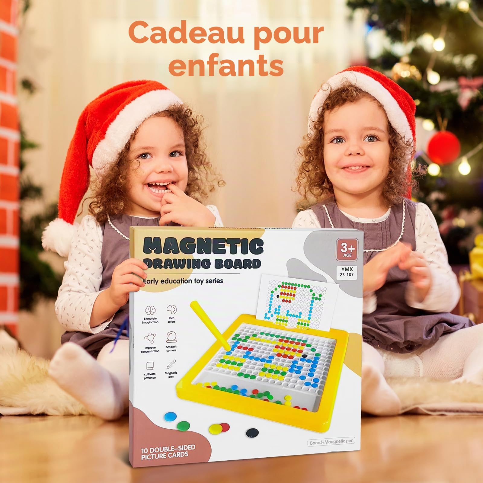 Tableau à dessin magnétique pour enfants de 4 à 8 ans, 10 cartes flash double face et haricots, jouets Montessori pour garçons et filles