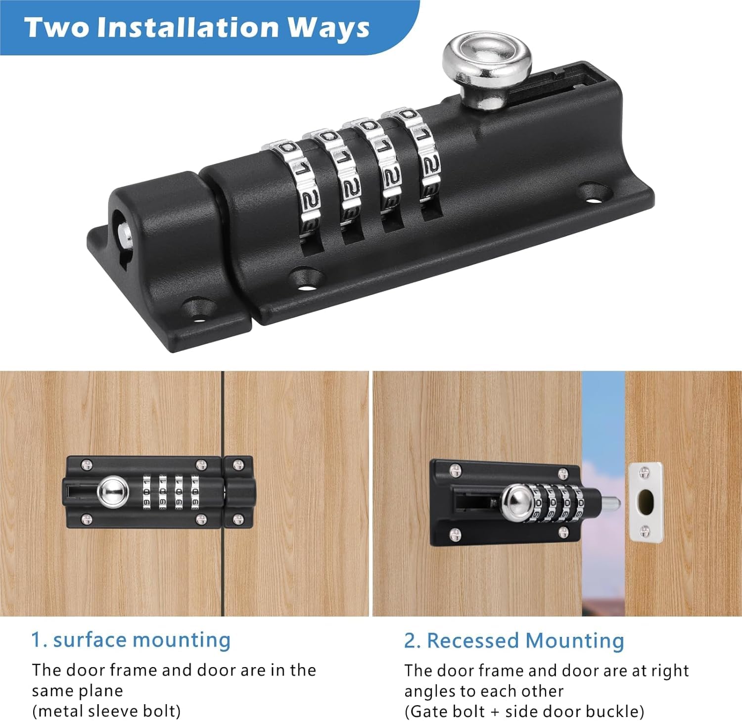 Fentar 2Pcs Combination Locking Bolt, Heavy Duty Gate Bolt with Screws - Image 4