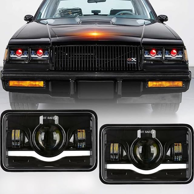 AMEXMART 4x6 Inch Led Headlights with Red Evil Eye DRL H4651 H4656 H4642 H4652 Headlight Compatible with Peterbilt 379 Kenworth T800 Oldsmobile Semi Truck- 2PCS