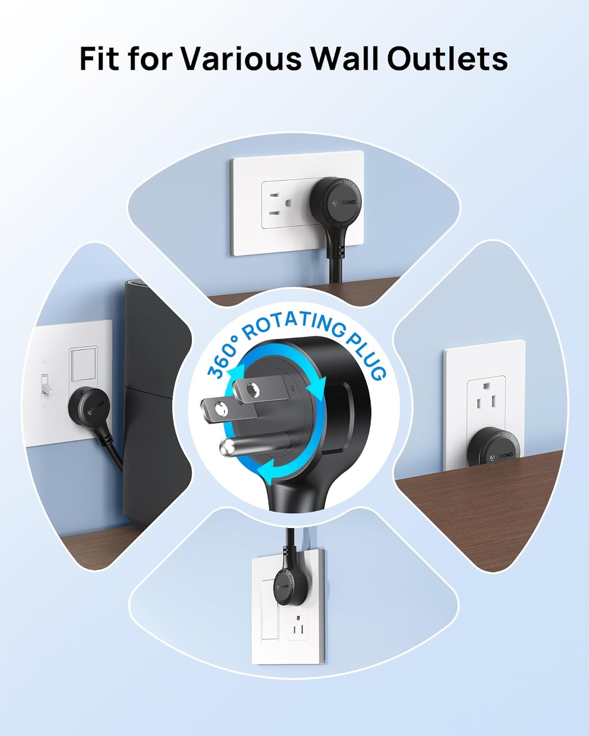 TROND 360° Rotating Plug Surge Protector, Power Strip with USB Ports, 3 USB C and 1 USB A, 1440 Joules, ETL Listed, 1625W, Wall Outlet Extender, 6ft Extension Cord for Home Office Dorm, Black