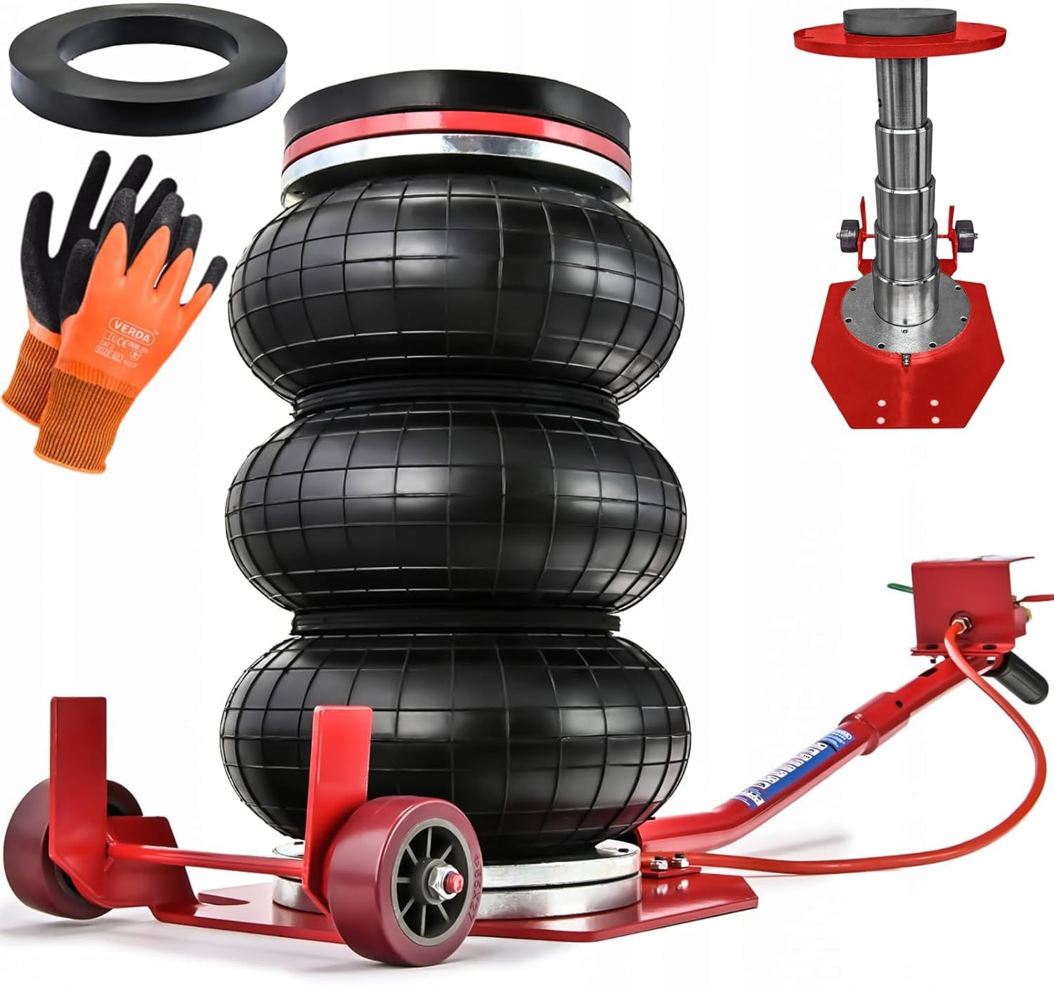 Pneumatischer Wagenheber 3,5T 150-400 mm, Gummiauflage, SUV, PKW, Luftheber, Air Jack, Autoheber mit dreifacher Tasche, Extrem schnelles Anheben, Druckluft Wagenheber Autoheber, Montagehandschuhe