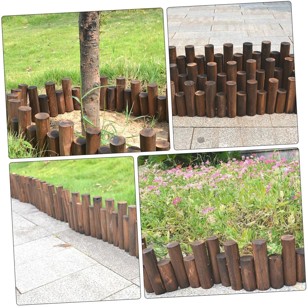 1m Wooden Decorative Garden Fence Carbonized Anticorrosive Solid Log Edging for Flower Beds Balconies and Courtyards Diameter Height
