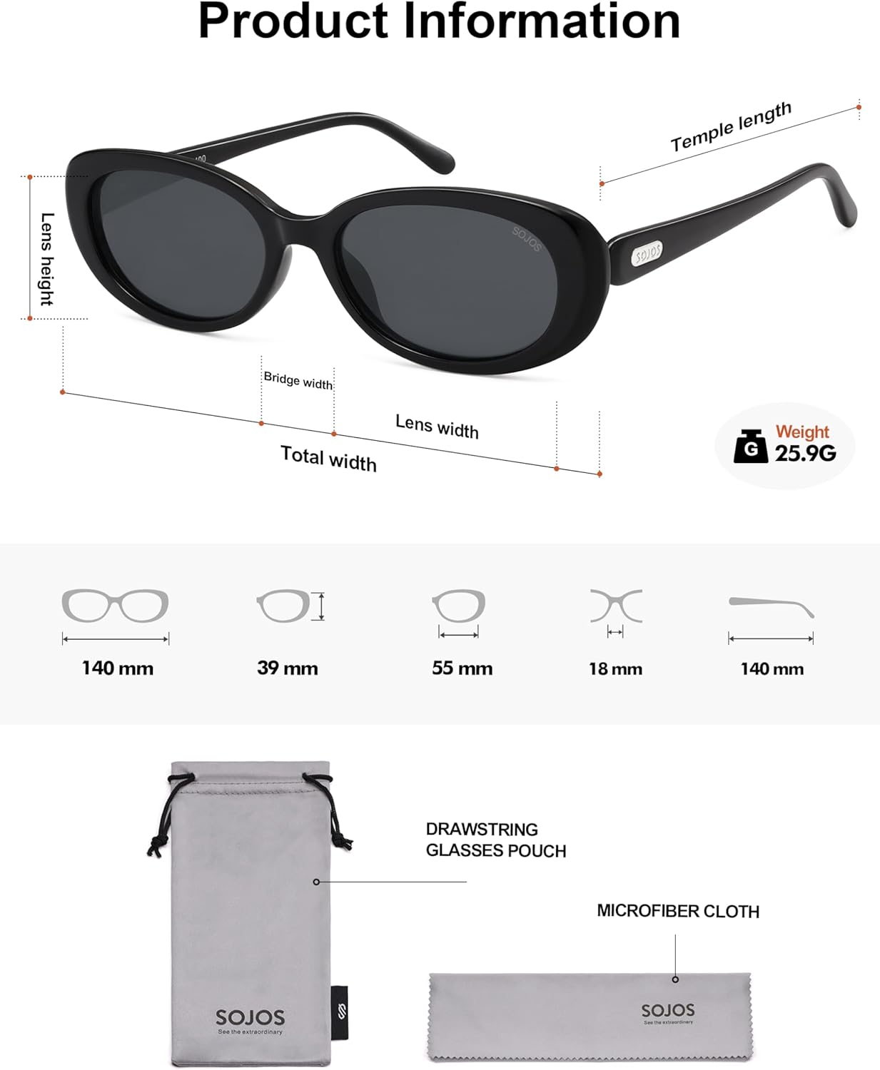 SOJOS Retro Oval Polarized Sunglasses for Women Men Vintage 90s Style Womens Mens Sunnies Sun Glasses SJ2369 - Image 5