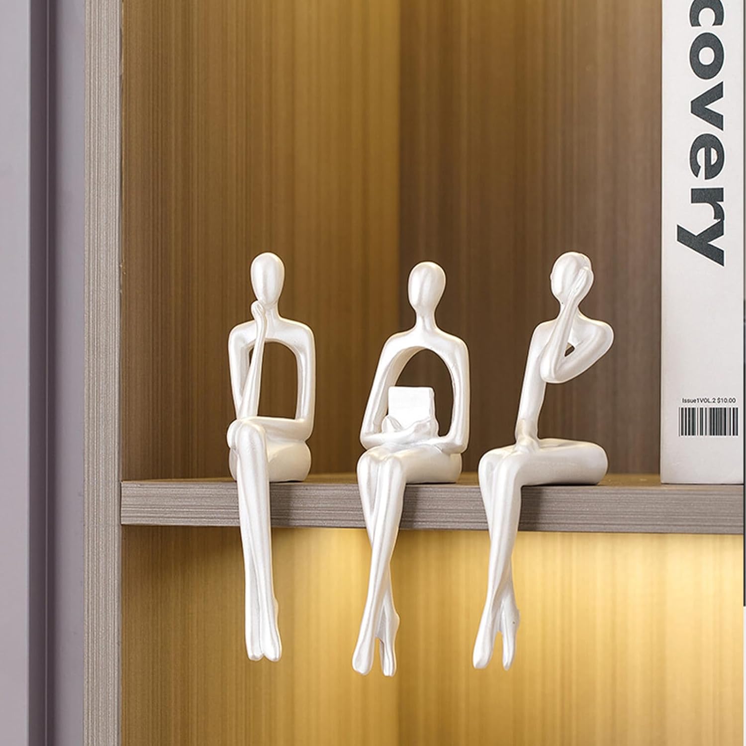 Gold Decor Thinker Statue Decor Book Shelf Decor Set of 3 Thinker Sculptures Office Decor Modern Abstract Resin Decoration on Shelf Table Desk (White)