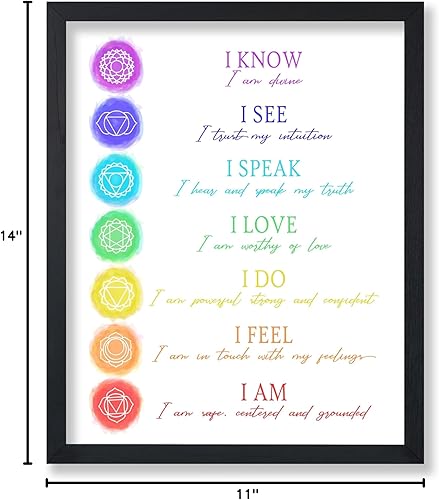 Miniatura 7 de Poster Master Póster de ilustración  7 afirmaciones de chakras, yoga, meditación, curación, acuarela, arte de pared sin marco de 11 x 14 pulgadas,