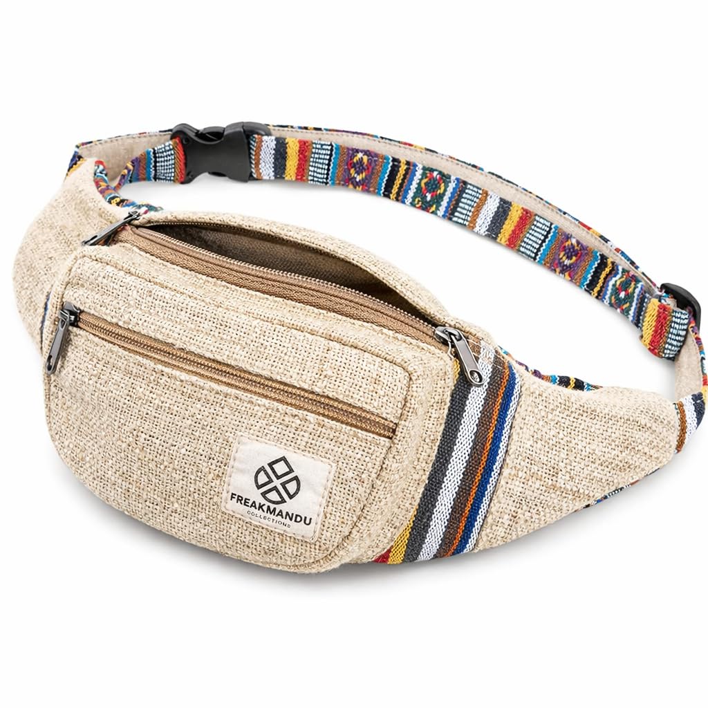 Photo 1 of Freakmandu Eco-Friendly Boho Hippie Style Hemp Fanny Pack Hip Waist Bag for Hiking Running Jogging (Beatnik)