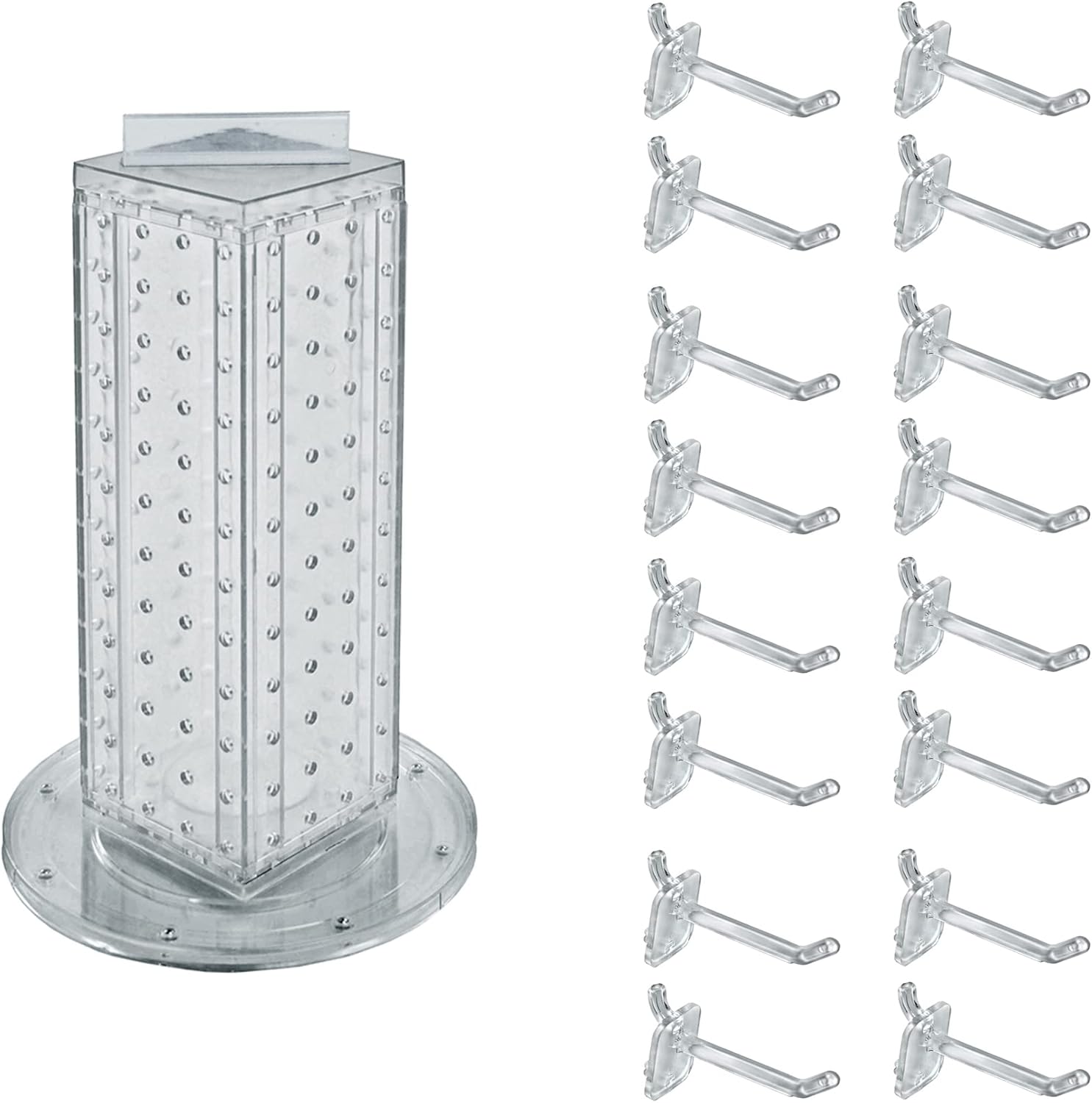 Azar Displays 700220-CLR-2C16 Four-Sided 4”W x 12” Revolving Pegboard Tower Kit Counter Display with 16-Pack of 2 inch Locking Hooks, Clear : Everything Else