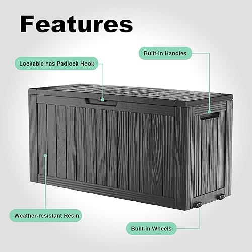 Vista 116 de EasyUp Caja de cubierta de resina de 31 galones, impermeable, resistente a los rayos UV, caja de almacenamiento al aire libre para entrega, patio