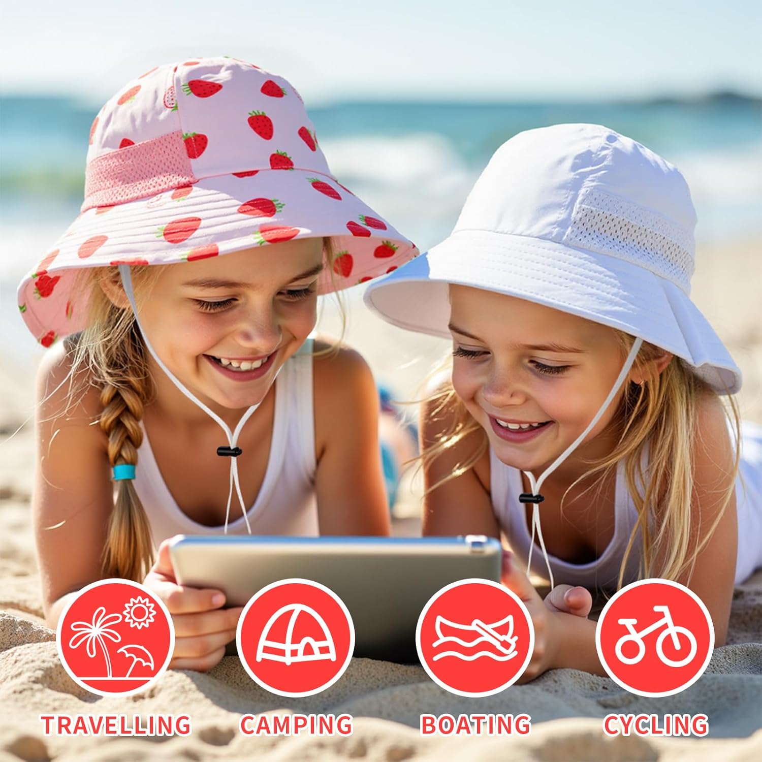 Toddler Baby Sun Hat Kids Summer UPF 50+ for Boys Girls Adjustable Beach Hats with Bucket Wide Brim Age 1-7 Years - Image 4