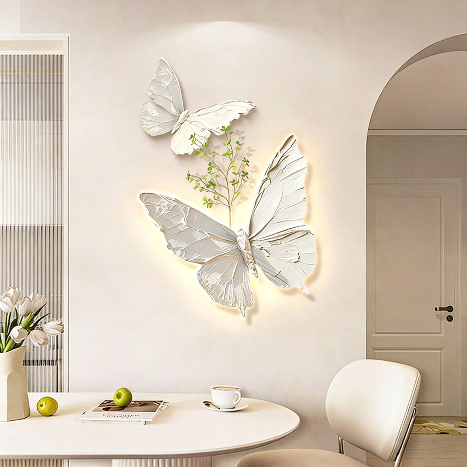 Pink Palm Sculture artistiche da parete a LED moderne, paesaggio 3D, decorazione da parete con luci, per soggiorno, camera da letto, corridoio, ingresso e interni (A, 45 x 42 + 28 x 22 cm)
