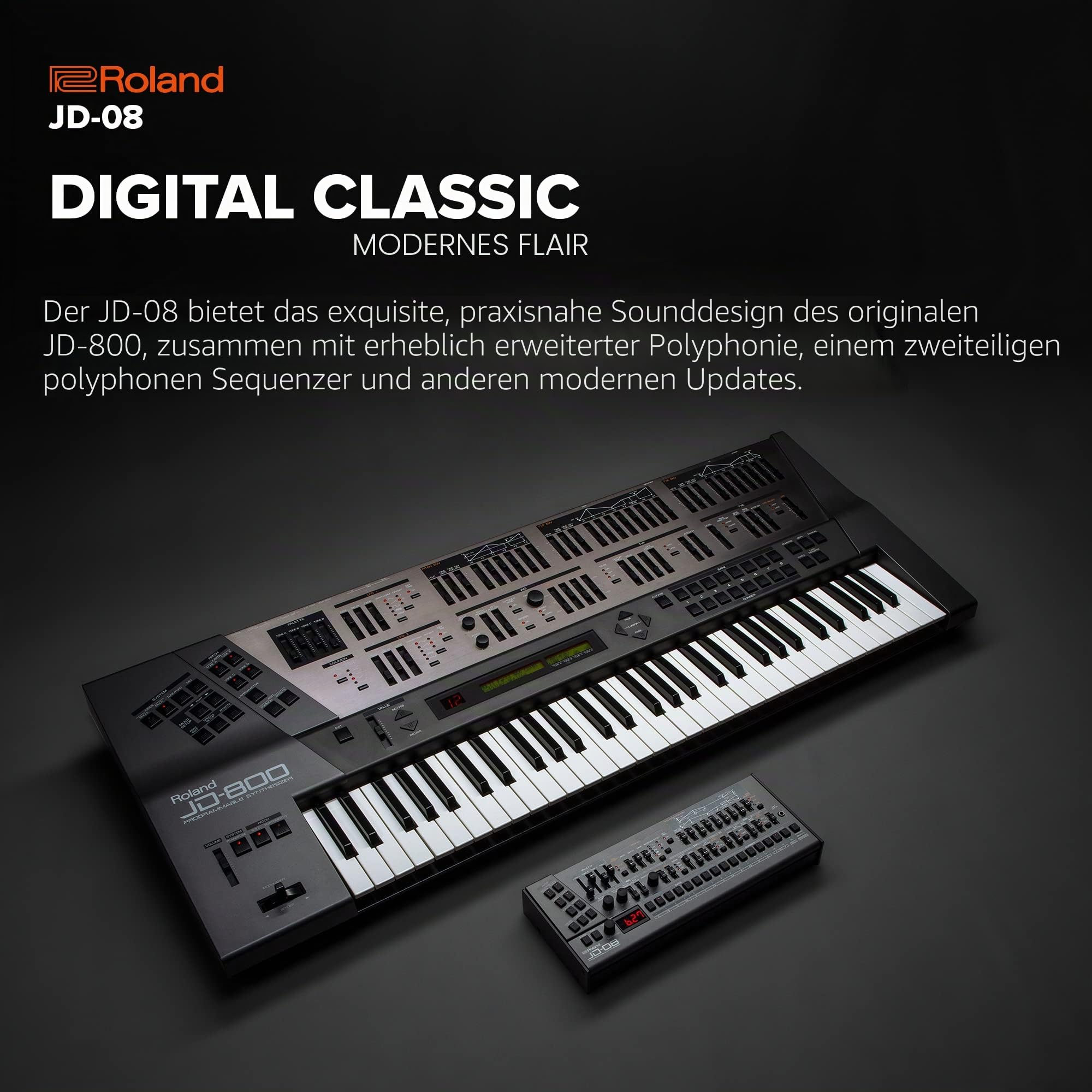 Roland JD-08 Soundmodul Boutique-Synthesizer – Kompakte, moderne Nachbildung des legendären Roland JD-800 aus den 90er Jahren mit neuen Effekten, polyphonem Sequencer und mehr – Leicht, mobil