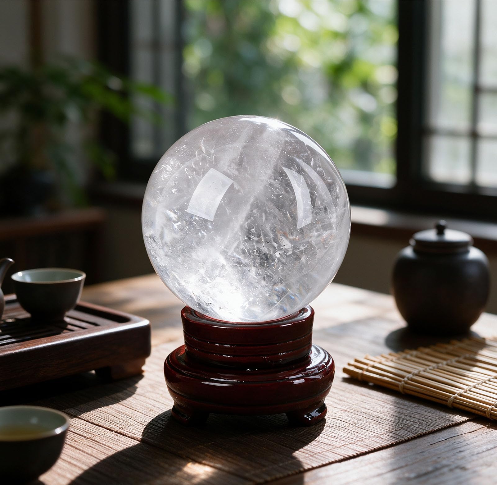 Bolas meditación para brujería, bola cristal cuarzo transparente natural | Decoración del hogar Feng Shui con soporte, bolas decorativas de meditación, adornos prósperos invitan a la riqueza