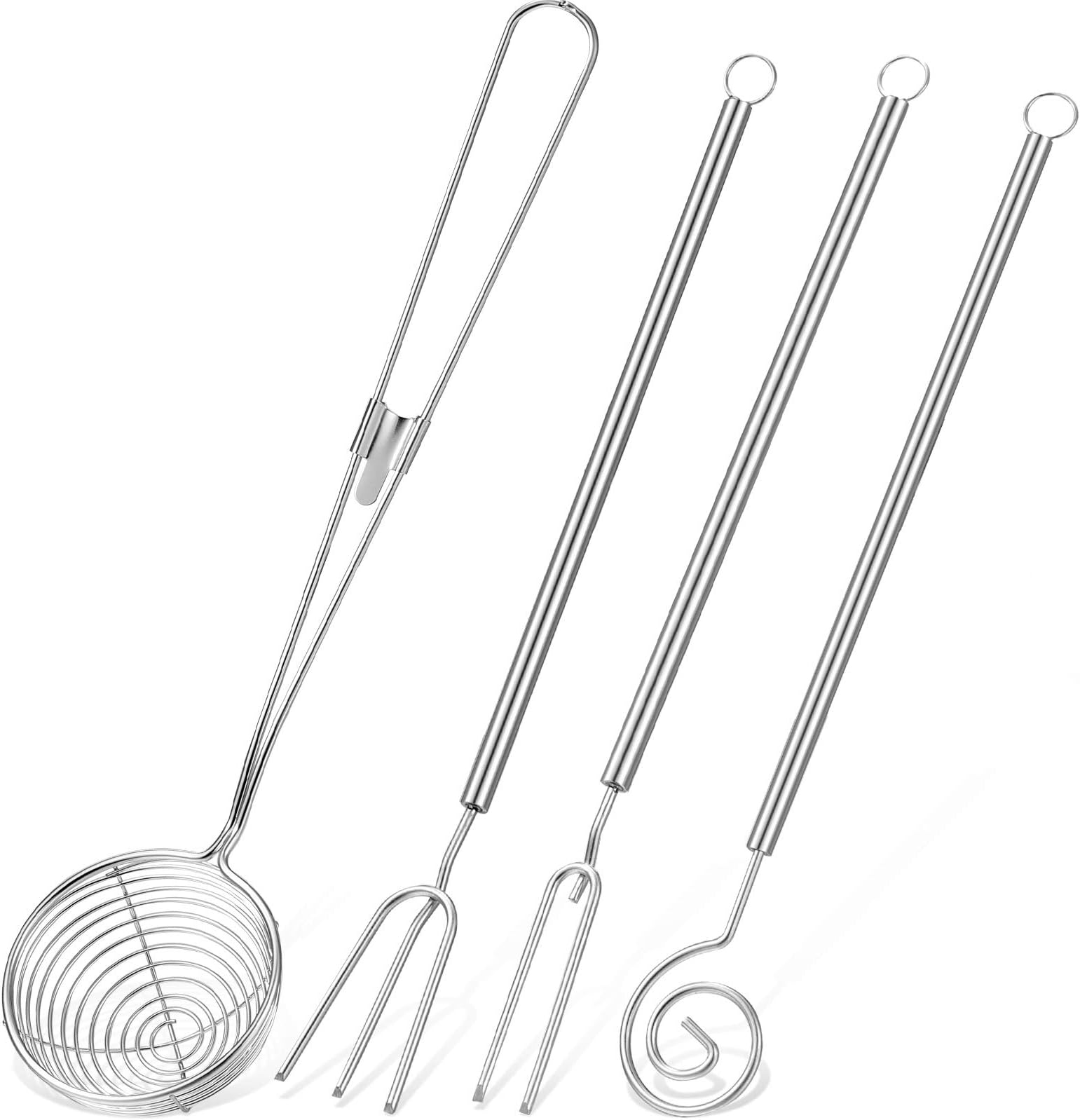 Patelai 4 Pieces Candy Dipping Tools Set Chocolate Dipping Set 3-Prong Dipping Fork, Fondue Fork, Spear, Slotted Spoon for Handmade Chocolates, Pralines and Truffles