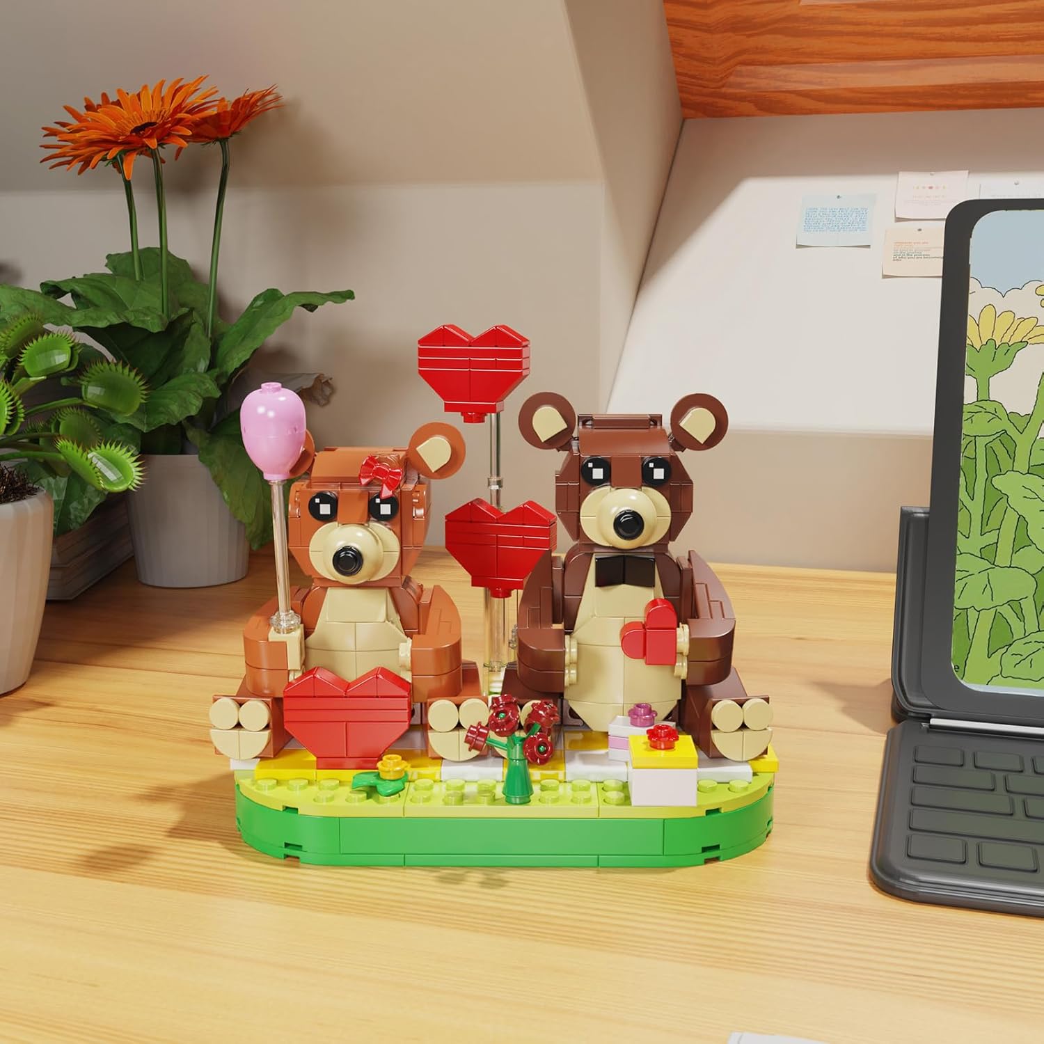 Valentine’s Day Brown Bear Building Sets for Lover Friends Her, School Classroom Gift Exchange for Kids, Compatible with Lego Bear Desktop Decorative Ornaments (402 Pcs)