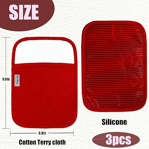 Miniatura 3 de Win Change Juego de soportes para ollas de silicona para cocina, resistentes al calor, manoplas de horno de gran tamaño con bolsillos, agarraderas