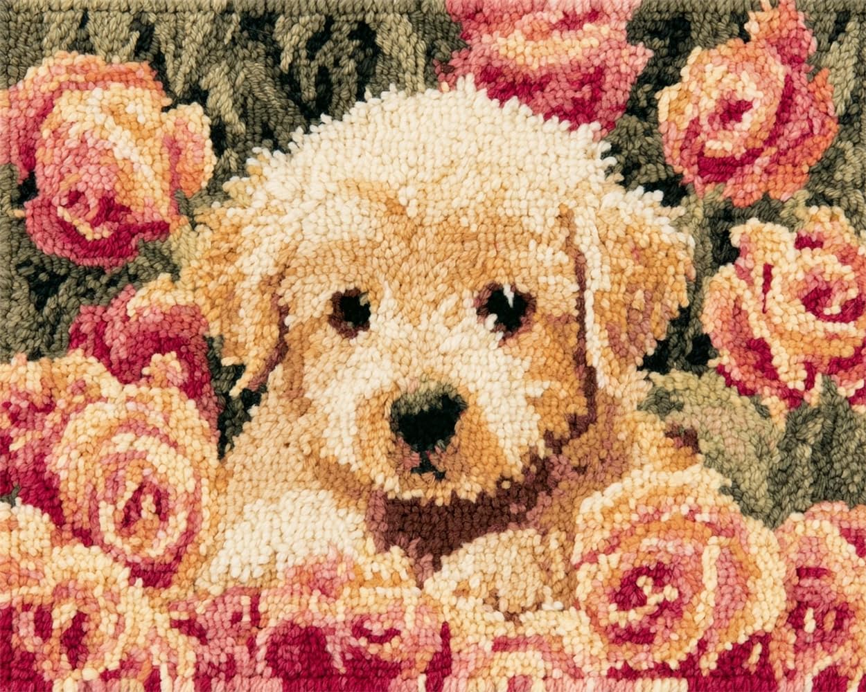 FWRTYCB Latch Hook Rug Kit,Puppy and Roses