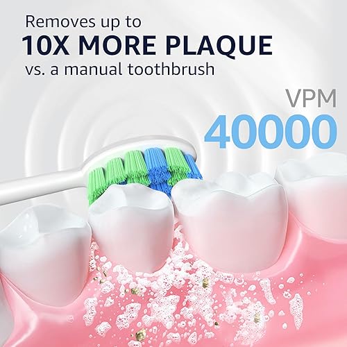 Miniatura 3 de 7AM2M Cepillo de dientes eléctrico sónico, cepillos de dientes recargables de alta potencia, con 8 cabezales de cepillo para adultos y niños, 15