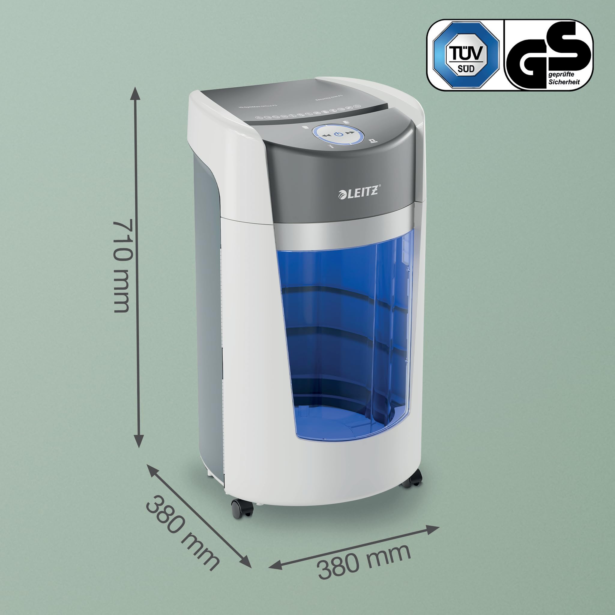 Leitz IQ OptiMax Office P5 Distruggidocumenti Professionale a Taglio Micro, Distrugge 12-10 Fogli, Tecnologia di Rotazione del Cestino e capacità extra del 33%, Silenzioso, Cestino da 35 L, 83600000