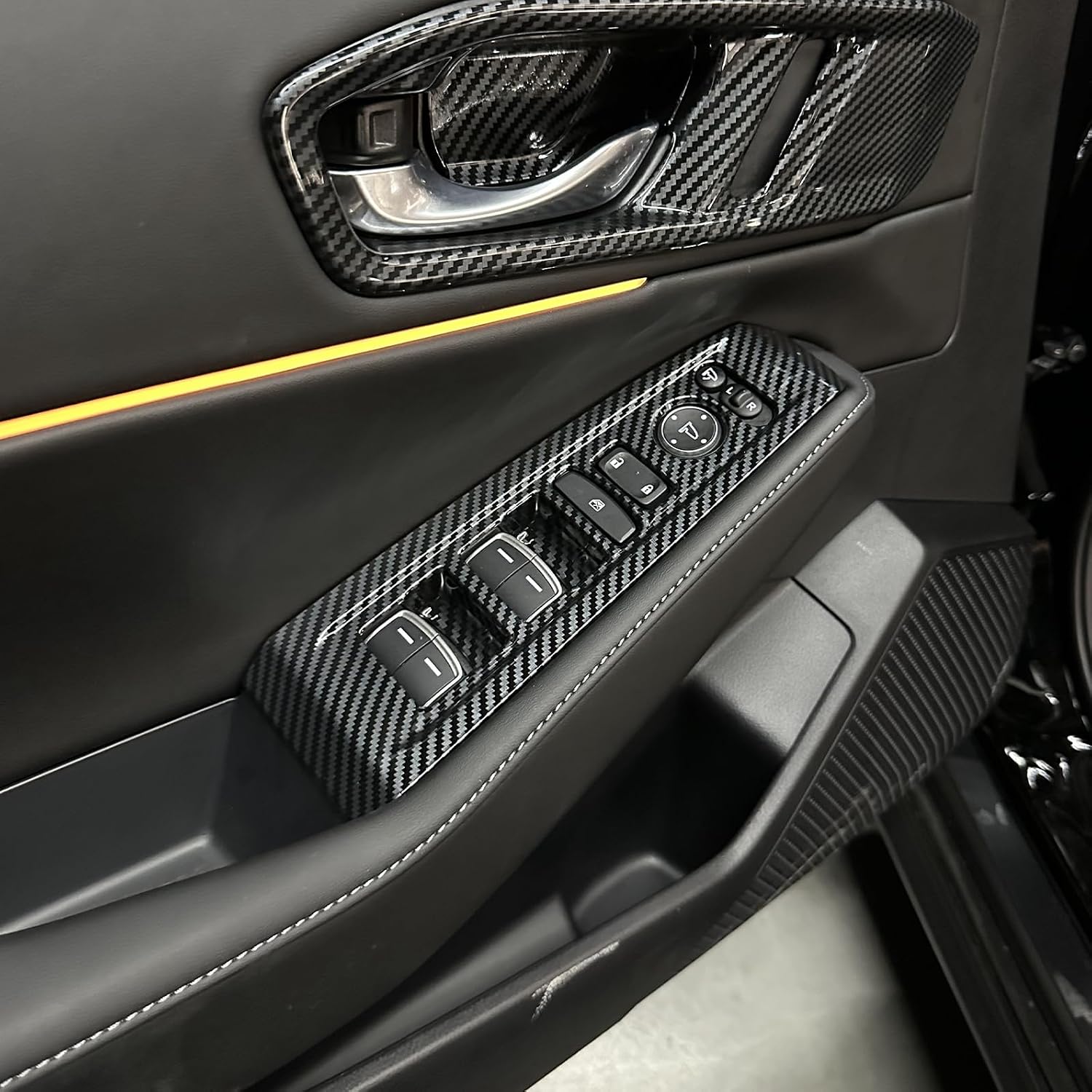 YINGTUU for Honda Accord 11th Gen 2023 2024 2025 Accessories Interior Door Armrest Sticker Window Switch Panel Cover No Seat Heating - Carbon Fiber Pattern