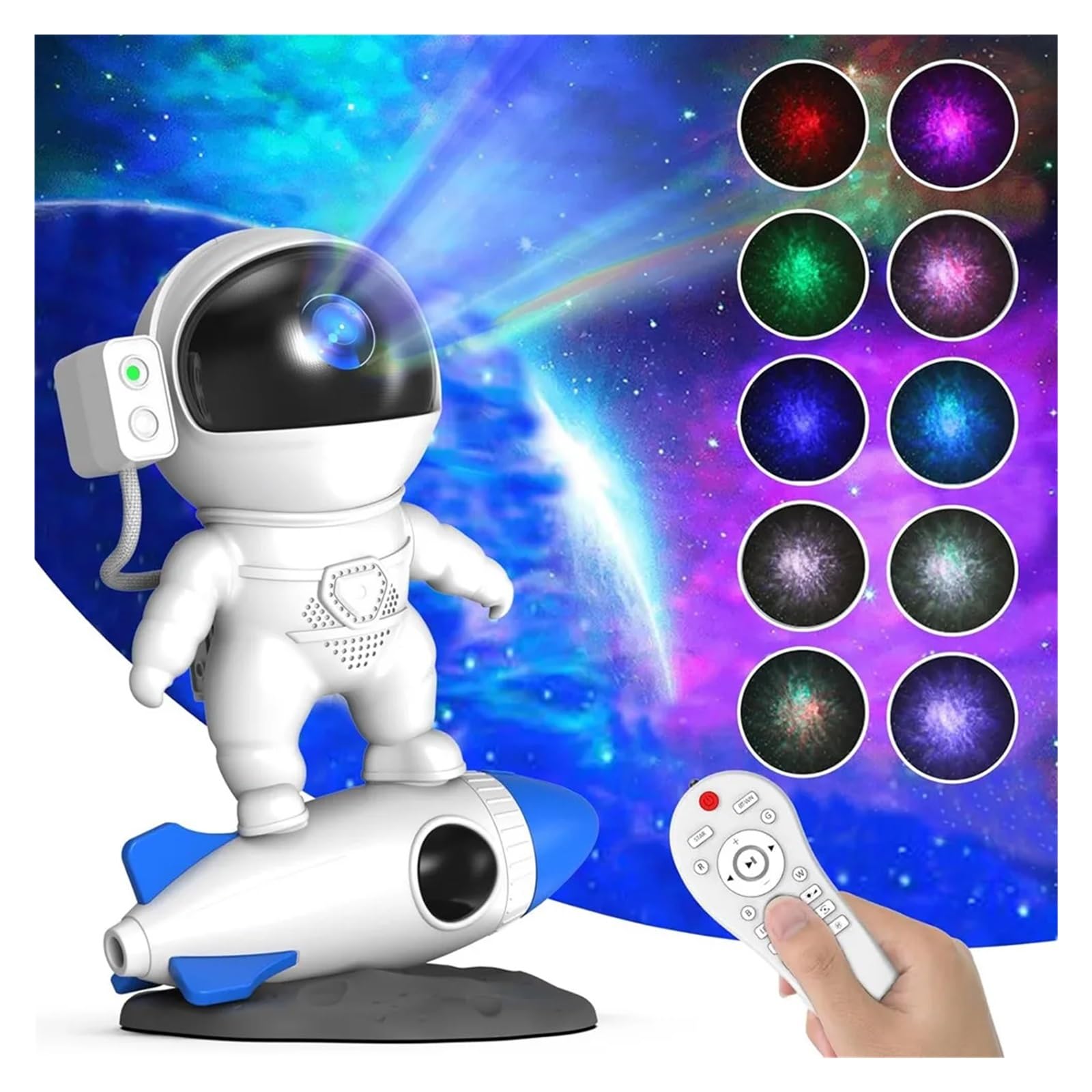 Astronauta Galaxy Starry Sky Projektor Nocne Światło Pilot Rakieta Mgławica Projekcja Lampy Do Sypialni Boże Narodzenie Dzieci Prezent Przezroczysty Obrazowanie(With Music)