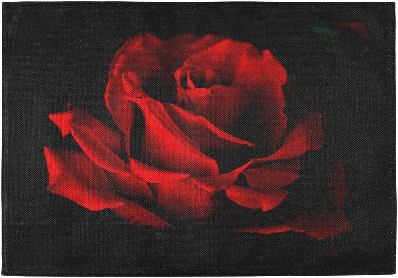 senya Valentine's Day Placemats Set of 6 Romantic Red Rose Flower Placemat Table Place Mats for Dining Kitchen Table Easy to Clean Washable 12'' x 18'', 12*18inx6