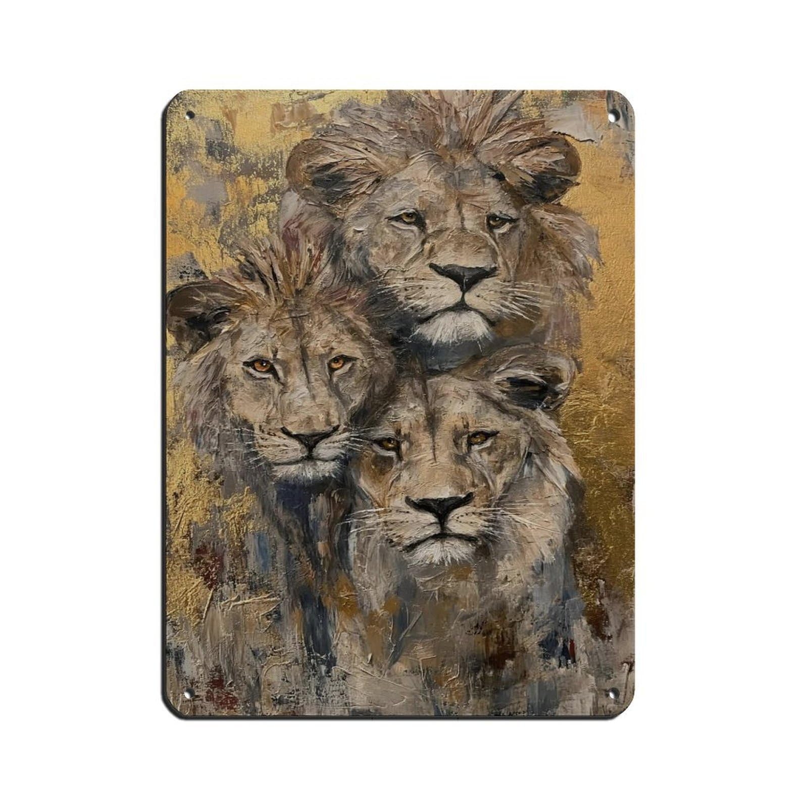 Lion Family Gold Poster, Lion Art Retro Poster Metal Tin Sign Chic Art Retro Iron Painting Bar People Cave Cafe Family Garage Poster Wall Decoration 12x16inch(30x40cm)