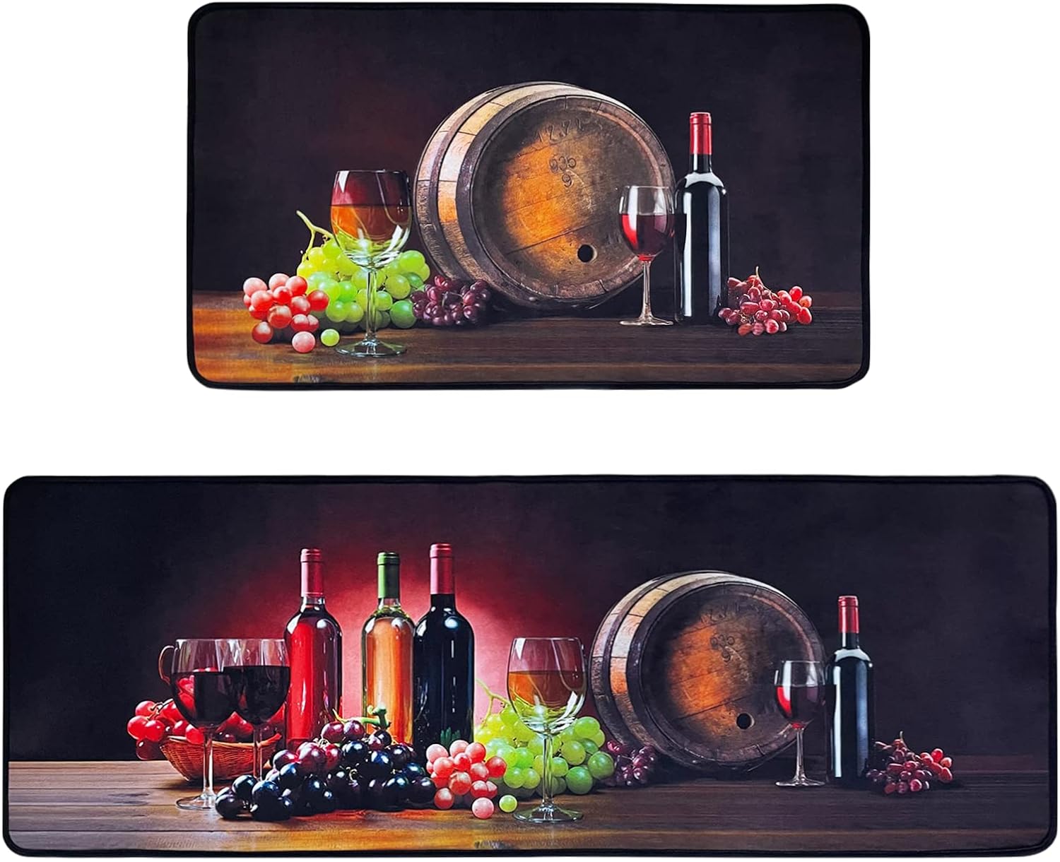 Kitchen Rugs,Non Skid Washable Microfiber mats for Kitchen Floor,3D Wine Kitchen Cushioned Runner Rug Decor Sets of 2,Size 17"x 47"+17"x 30" Wine 17"x47"+17"x30"