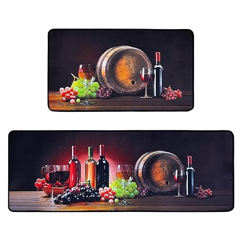 Kitchen Rugs,Non Skid Washable Microfiber mats for Kitchen Floor,3D Wine