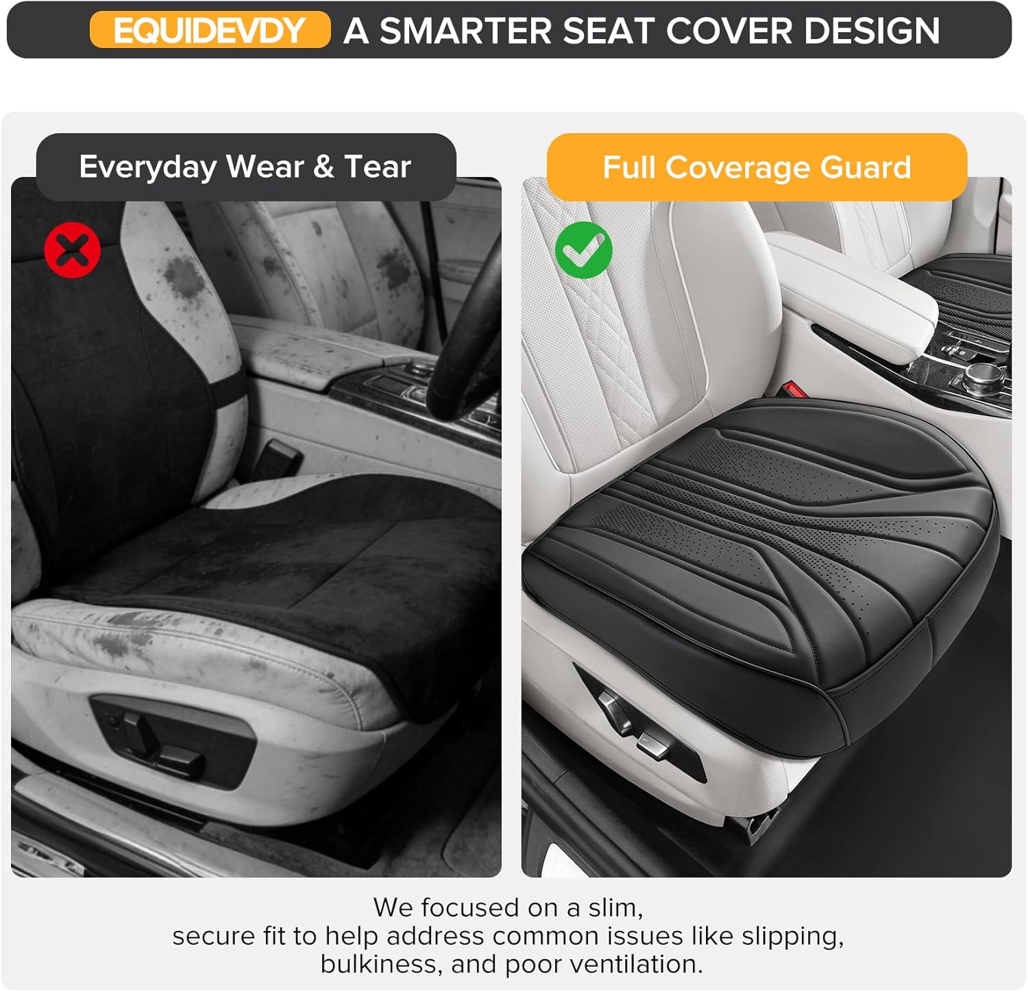 2 Pack Leather Bottom Car Seat Covers,Front Seat Covers for Cars,Driver Car Seat Cover,Luxury Faux Leather Seat Protectors,Full Wrap,Waterproof,for Most Vehicles,Sedan,SUV,Truck (Black)