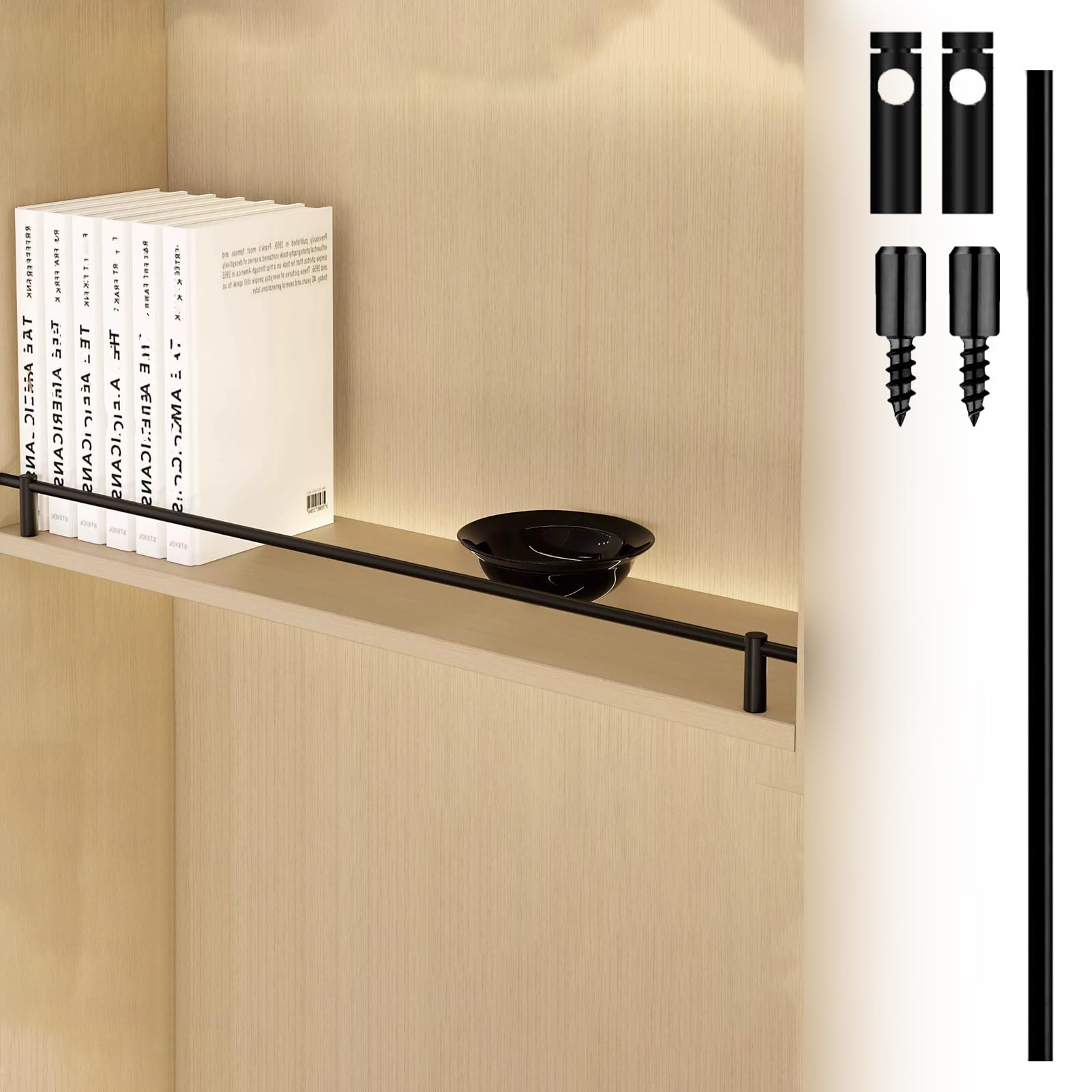 Minglez Black Gallery Rail For Shelves Aluminum Tipping Gallery Rails Set With Screws And Spindles, Shelf Rails For Shelves 8 12 24 28 30 32 34 35 36 Inch, Customizable(,45Inch/114.3Cm)
