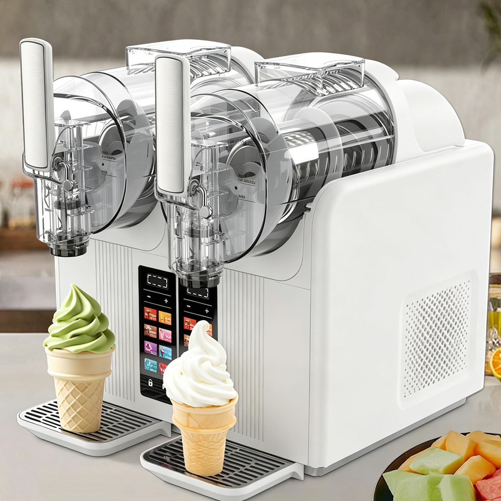 ZYLDDS Slushy Maker Machine,Slushie Maker Machine,Electric Soft Serve Ice Cream Device with 7 Presets, Child Lock,Self-Cleaning,for Home Café Bar Countertop White-twincylinder
