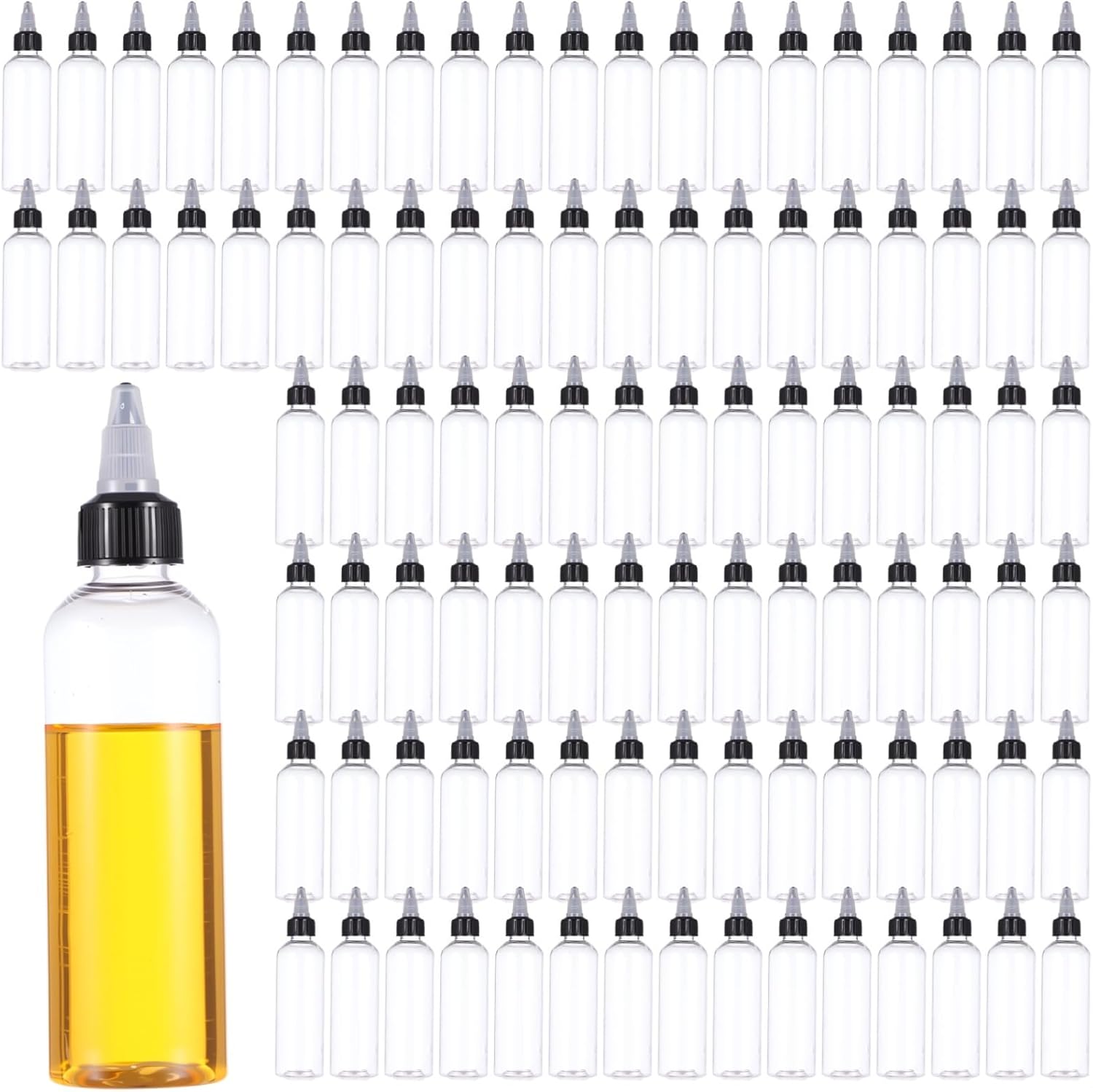 Plastic Squeeze Bottles 100 Pcs, 4 Oz Clear Applicator Bottles With Twist Top Caps, Small Refillable Empty Bottles Leak Proof For Liquids, Hair Oil, Condiments, Inks, Paints, Glues