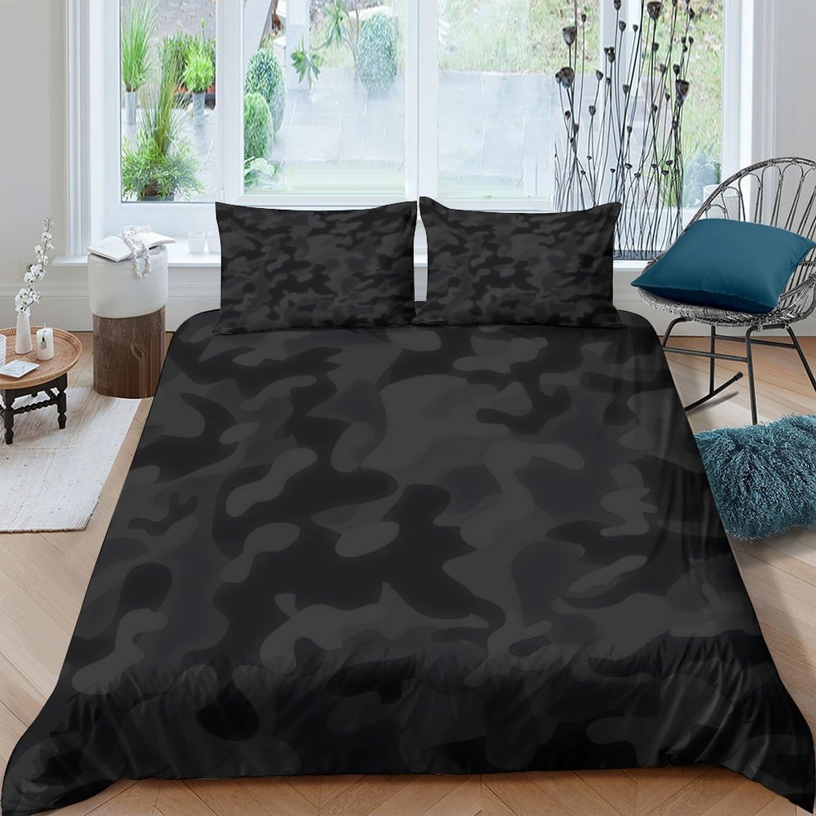 Ctjqhvkz Style-6 3D Printed Black Camo Fitted Sheet Microfiber Soft Breathable Dark Camouflage Mattress Cover For Bedroom Guest Room Decor Single（135X200cm）