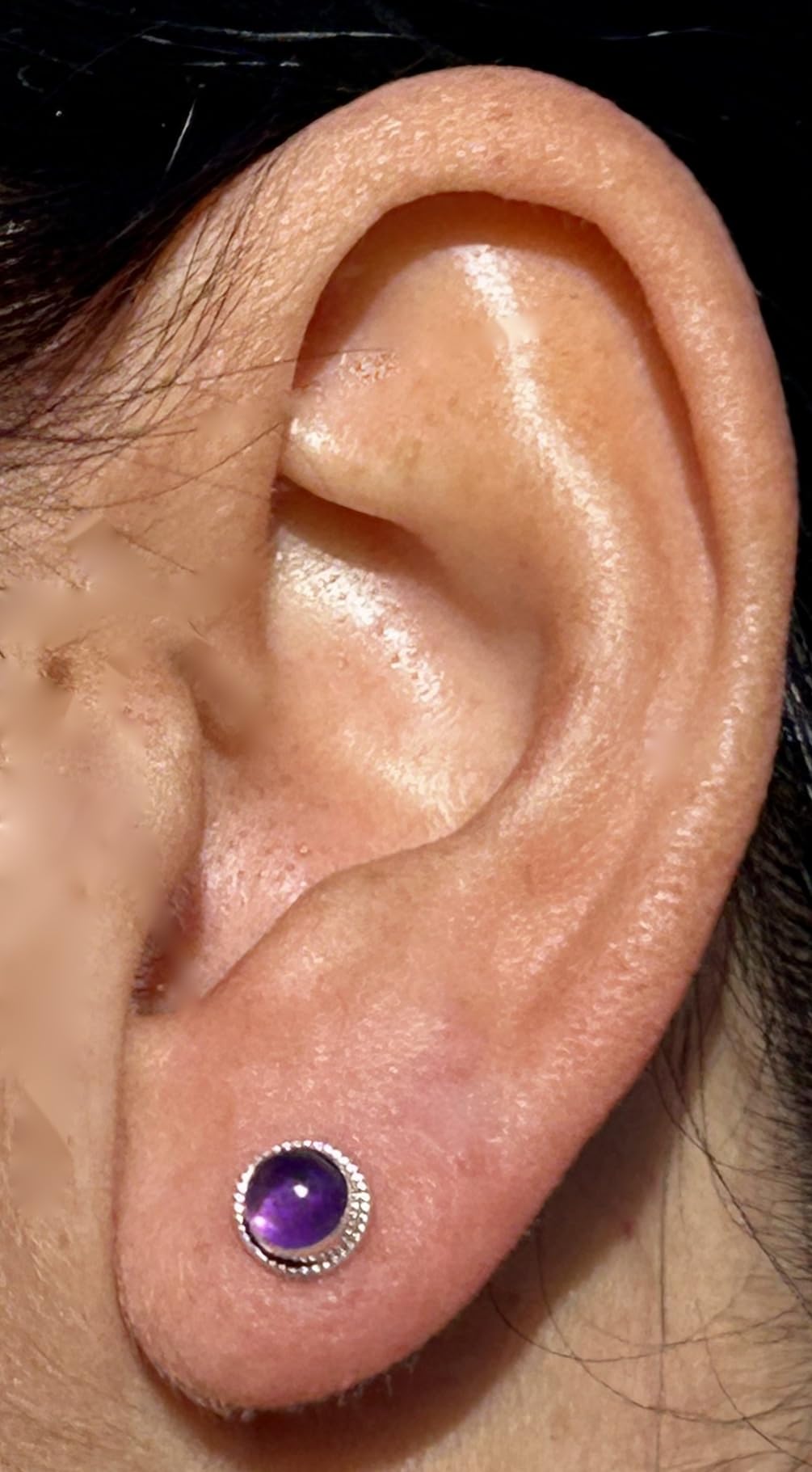 PENDIENTES BOTON CON PIEDRAS PRECIOSAS EN PLATA DE LEY (AMATISTA)