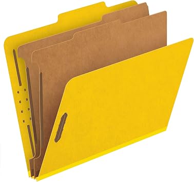 Pendaflex Classification Folders, 2 Dividers, 2" Fasteners, Letter Size, Yellow, 10/Box 24134P