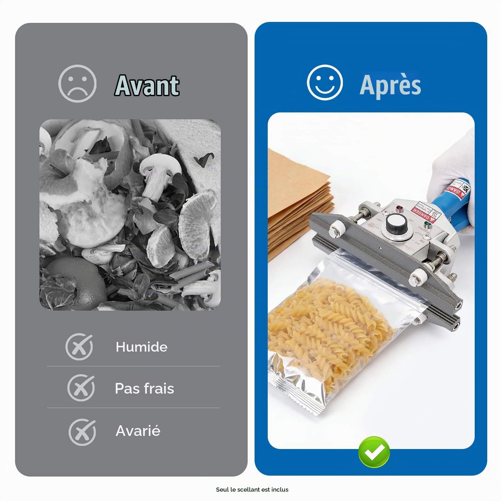 Scelleuse Thermique Professionnelle 300W - 30-250°C Réglable,220V EU Scelleuse à chaleur directe Cachetage,pour Alimentaire/Emballage(Bleu)
