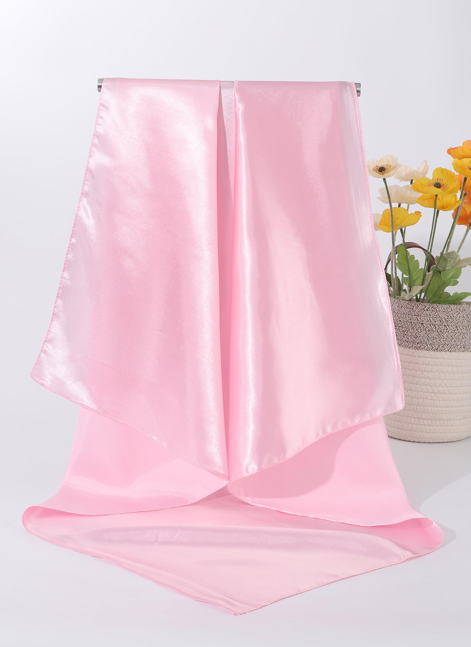 Bufanda grande de 35 pulgadas para la cabeza para mujer, bufanda de satén para la cabeza, 2 unidades, bufanda cuadrada de seda para el cabello, bufanda para el cuello, Rosa+rosa claro 7