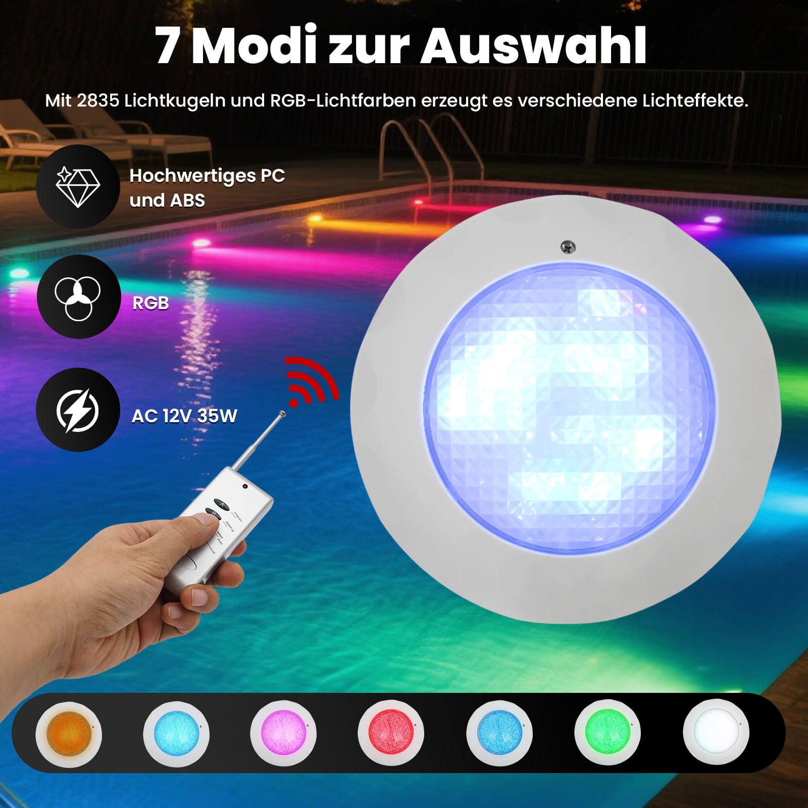 LED Inbouw Zwembad Licht, AC12V RGB Multi Color IP68 Waterdichte LED Onderwater Licht met Afstandsbediening, Hoge Helderheid Dompelpompen Vijver Lamp voor Zwembaden (45W