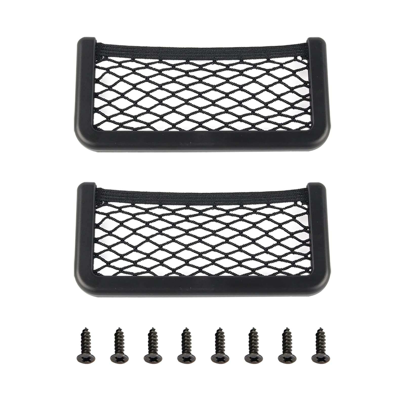 2 Pcs Car Storage Net Bags Black Mesh Organizer Nets Elastic Nylon Smartphone Holders with Plastic frames for Auto and RV