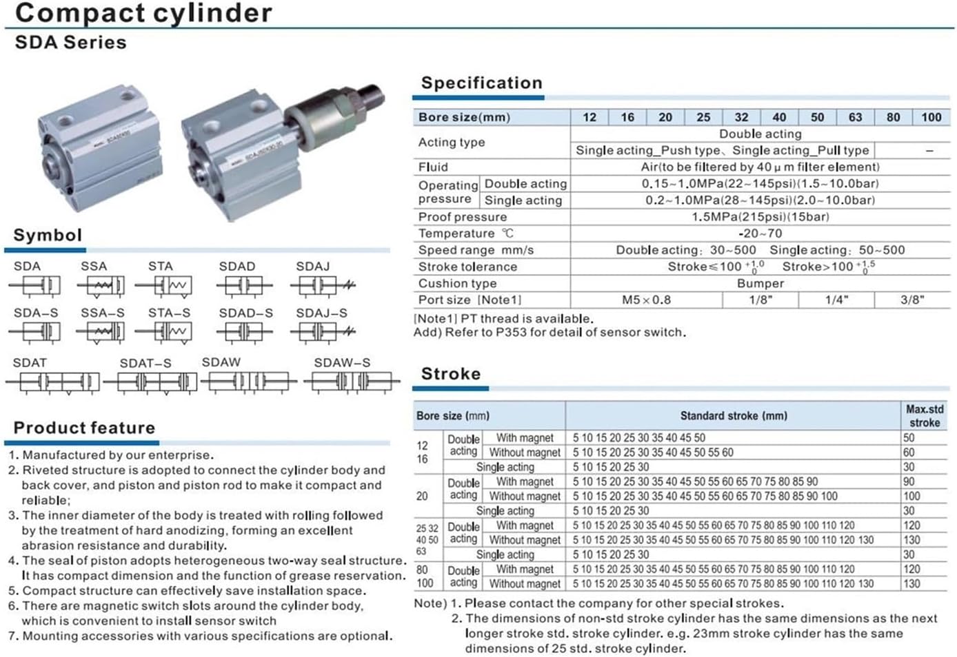 STA Series Compact Cylinder Single Acting-Pull Spring Extension bore 63 Stroke 5~50mm STA63X20 STA63X50-S-B (Color : STA63X15, Size : -B(Male Thread))