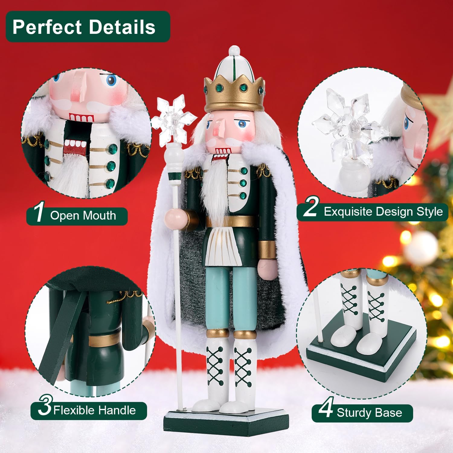2 Pcs Wooden Christmas Decorations Nutcracker Soldier, 30CM Traditional Painted Nutcracker Figures,Festive Collectible Christmas Ornament Gift for Family Friends