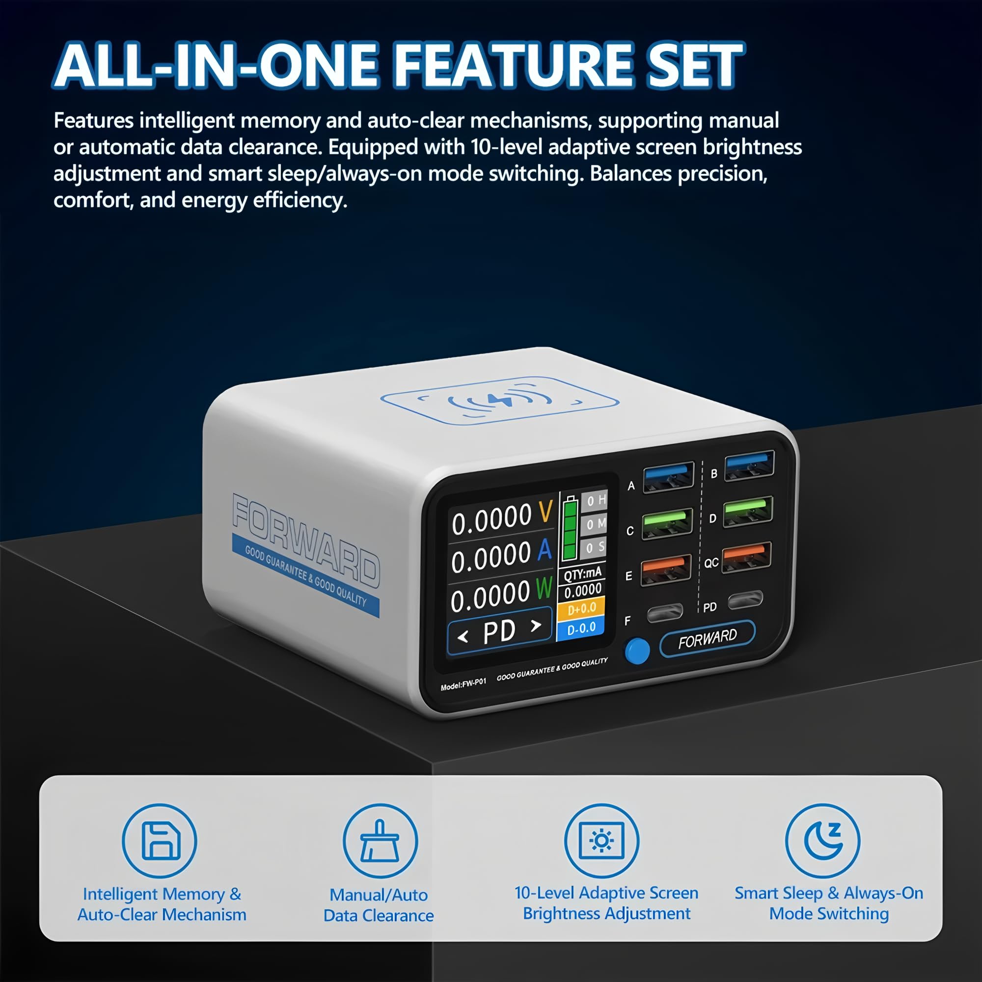 Forward FW-P01 65 W Multi-Port Smart Fast Charger z 8 portami USB