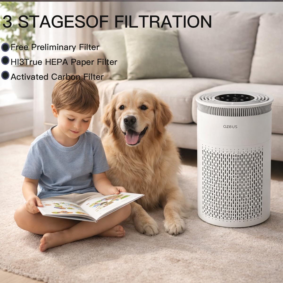 True HEPA Air Purifier (C8) 3-Stage Filtration System, 360° Air Intake, Ultra-Quiet, Ideal for Large Rooms, and Ozone Free (Medium) - Image 4