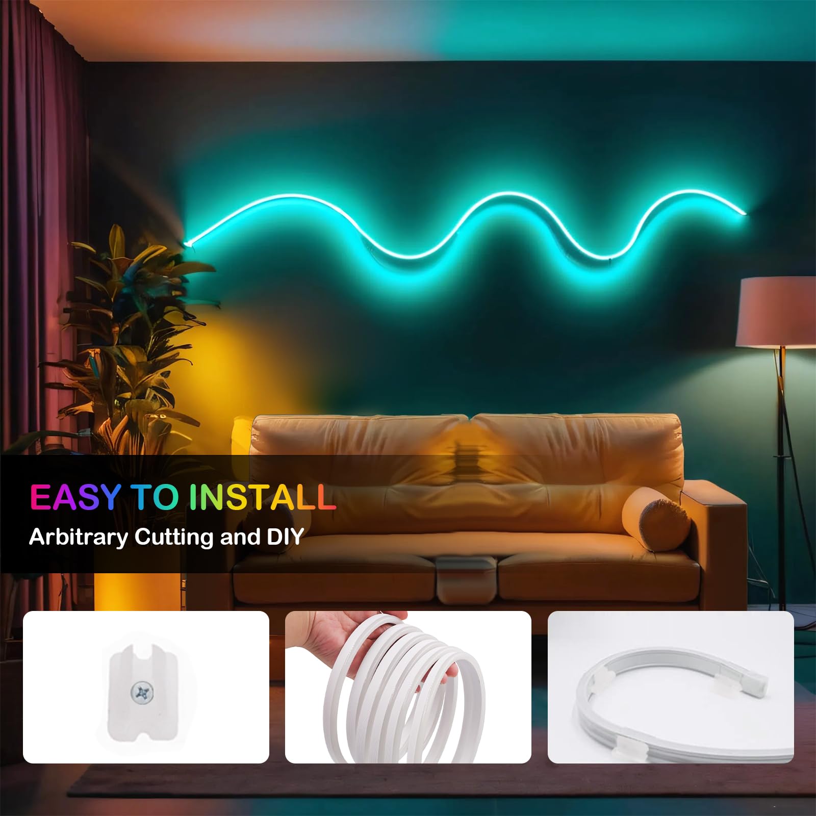 KISUFU WS2812B - Tira de luces LED, USB 5 V RGB, tira de luz LED de neón, 7 x 13 mm, 33 LEDs/m, cinta impermeable IP67 con USB de 24 teclas IR Bluetooth, controlador de música para decoración interior