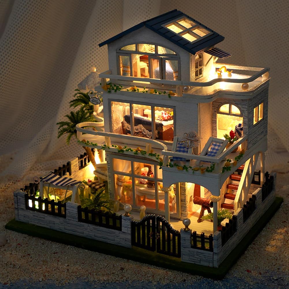 DIY Miniature Store Wooden Dollhouse Kit Cottage Villa Building 3D Model Creativity Gifts for Teens and Adults (Japanese Style Villa)
