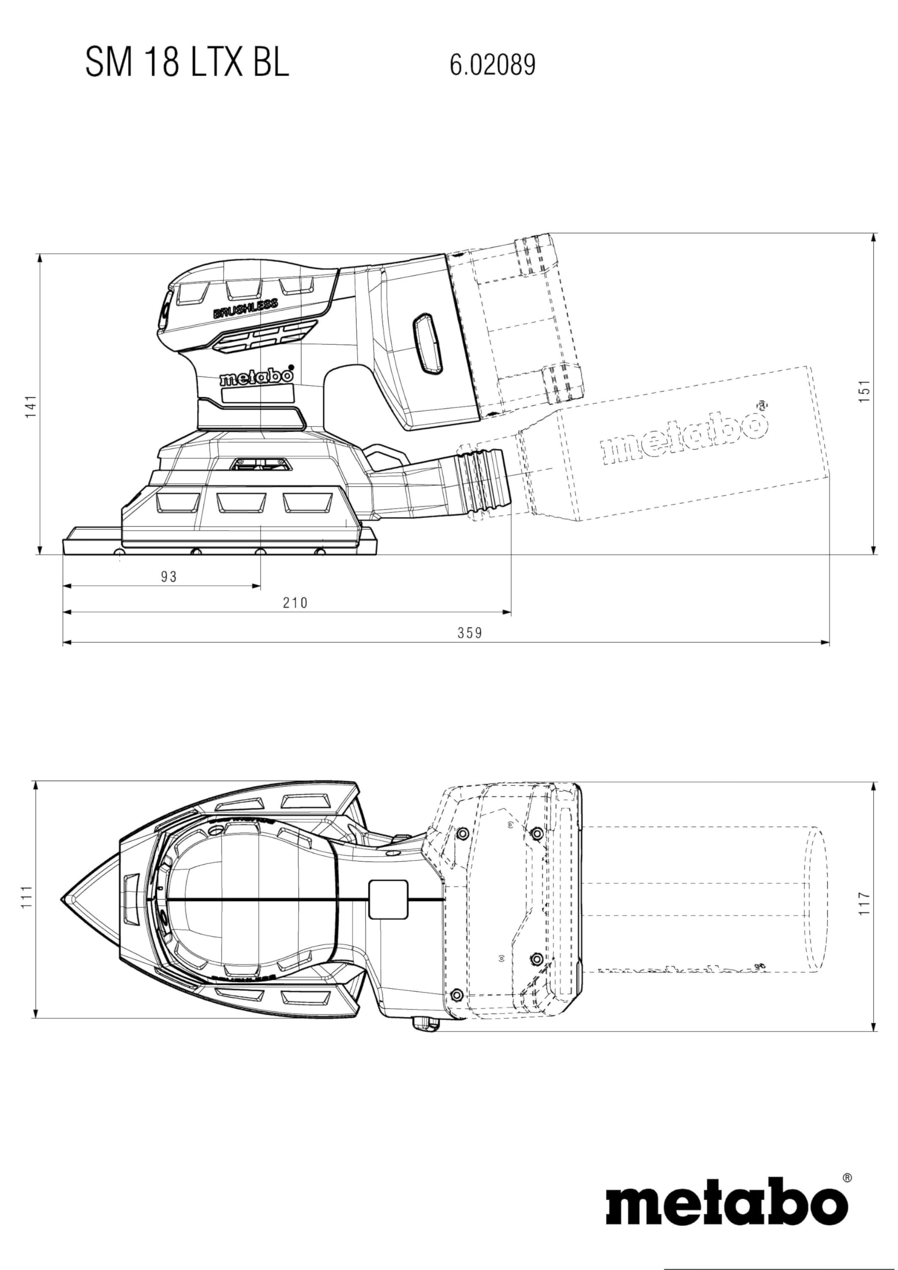 metabo Szlifierka akumulatorowa SM 18 LTX BL – 18 V, prędkość oscylacji 20 000 obr./min – silnik bezszczotkowy, trójkątna/prostokątna płyta szlifierska, worek na kurz, miękki uchwyt, niski poziom